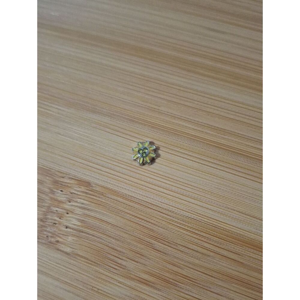 Yellow Flower Charm With Triple Rhinestone Center For Floating Lockets
